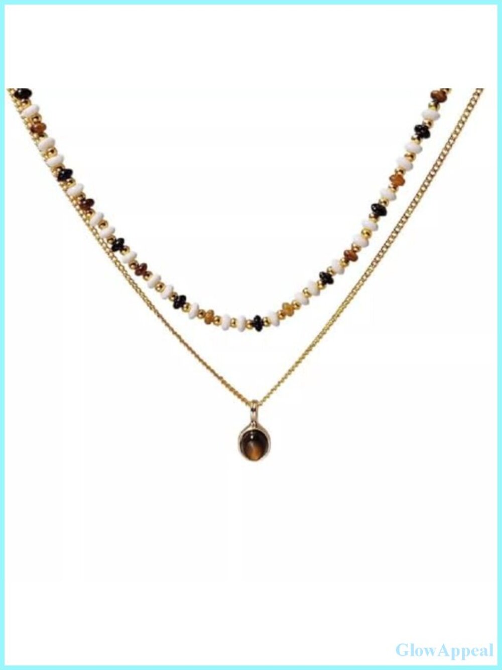Bohemian Layered Beaded Choker Necklace Tiger Eye Stone Pendant Handmade